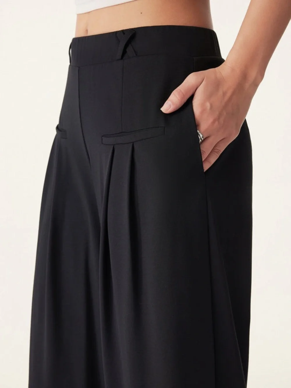 OGL Drapey Bamboo Ponte Mid Rise Wide Leg Trouser with Pockets Black NWT X Small - Picture 4 of 16